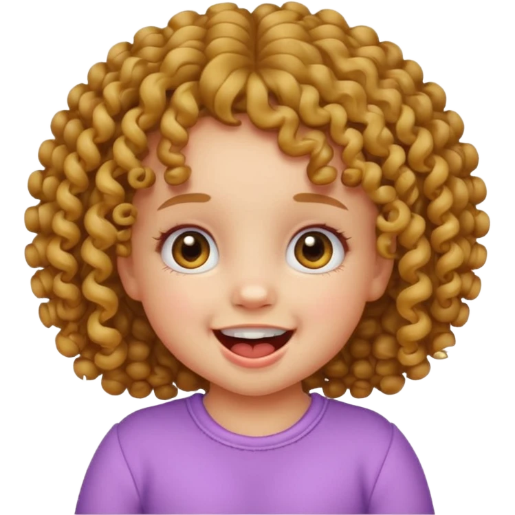 cute baby girl, curly hair, two upper and lower teeth visible, emoji style emoji