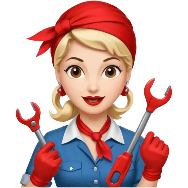 A 50ies housewife who is excited about working and is a powerwoman because she husstles a lot. A bit like the woman from Real Vintage Doll House. And the woman from We Can Do It!. Rockabilly vibe. Cartoonish perhaps? Help me :D emoji
