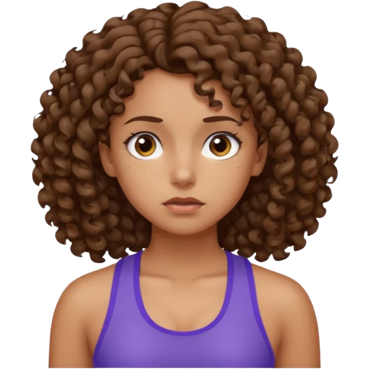 worried face, curly hair girl, gym emoji