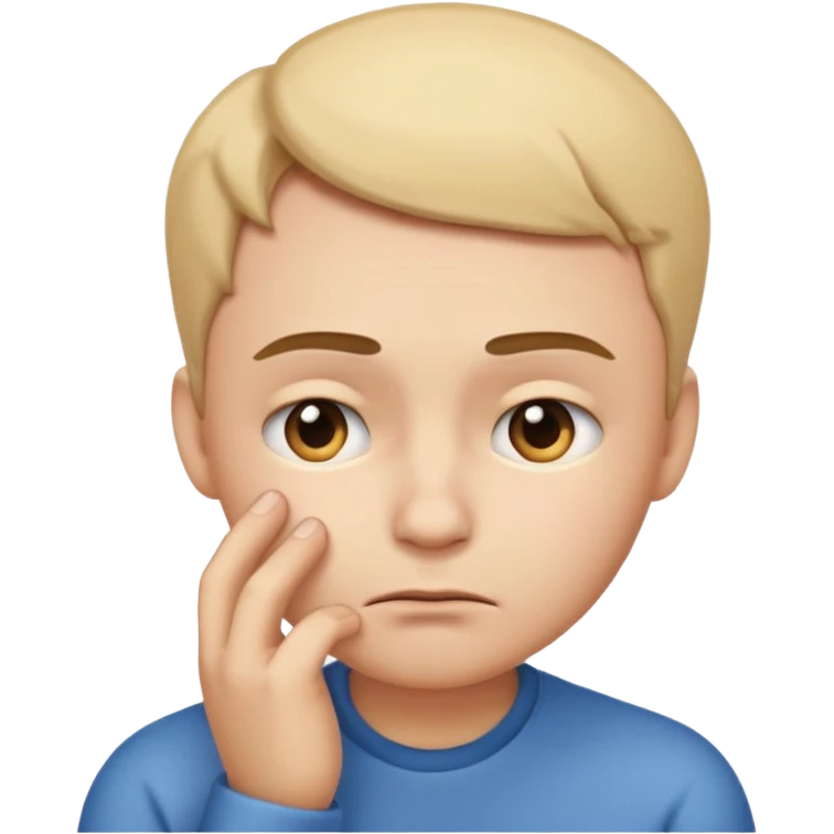 Genera un emoji estilo Apple que represente inseguridad física: un rostro neutral mirando hacia abajo, con cejas ligeramente inclinadas y una mano tocándose la mejilla como si dudara de sí mismo. Expresión suave, triste pero empática emoji