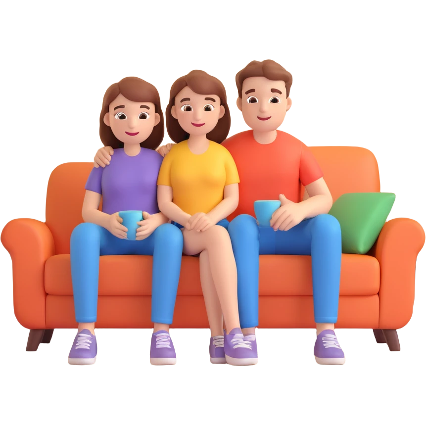 couple posing, close up pose, living room background emoji