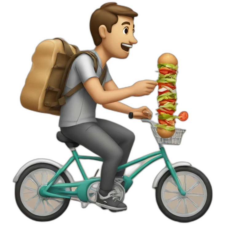 a man on a bicyble eating a kebab emoji