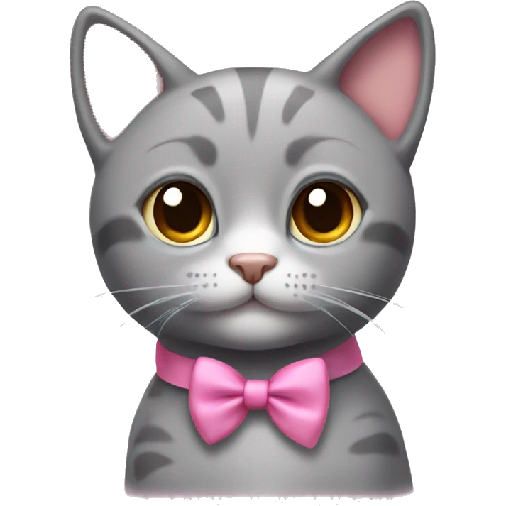 gray cat with cute eyes and a pink bow on his head emoji