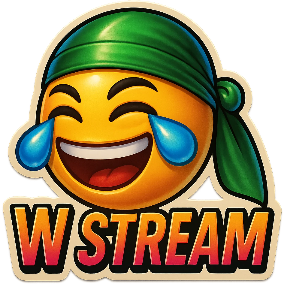 laughing crying 
lol face
Change His durag To Green
Add the words W Stream emoji