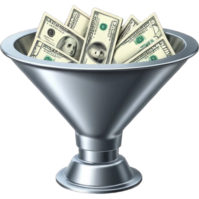 black marketing funnel with dollars at the buttom emoji