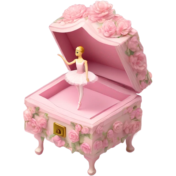 3d isometric soft pink ballerina music box flowers emoji