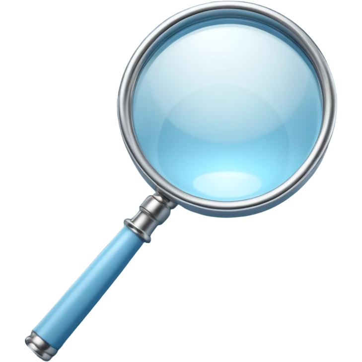 3D render of Magnifying Glass, forensic investigation aesthetic, sterile clinical lighting, cool blue undertones, sharp high-contrast details, professional clean look. emoji