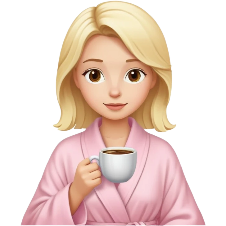 blonde girl drinking coffee with light pink robe emoji