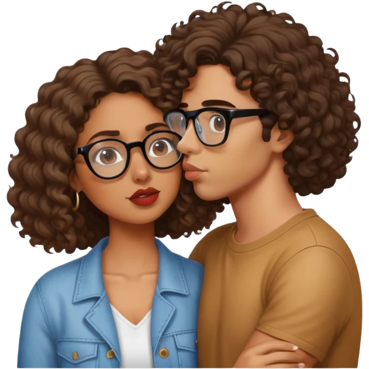 Bad bunny kissing a brown woman with glasses and shoulder length curly hair emoji