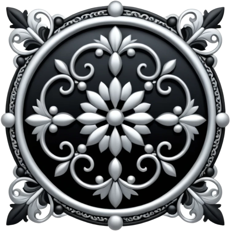 Black and silver filigree design, 3D, extremely detailed design emoji