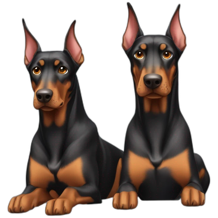 Two dobermans one without cropped ears emoji