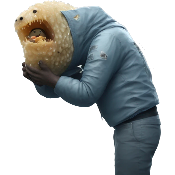 Fragile from death stranding eating a water bear emoji