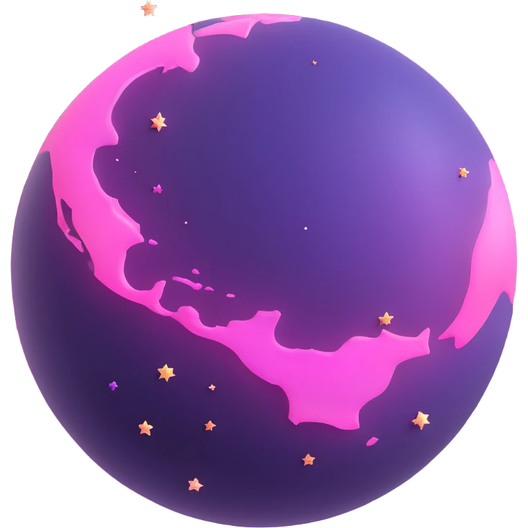 a purple planet glowing pink with tiny stars around it, 3D cartoon style emoji