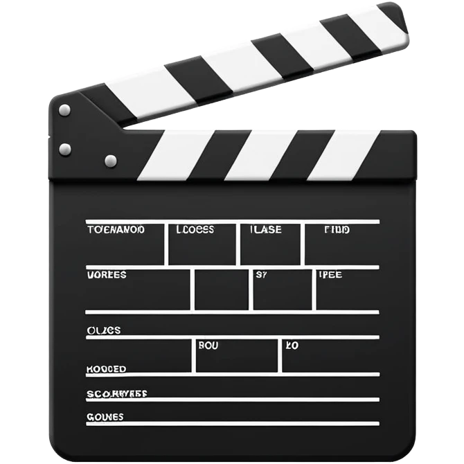 Minimalist closed clapperboard in black and white, straight geometric lines, iOS emoji design with zero unnecessary details emoji