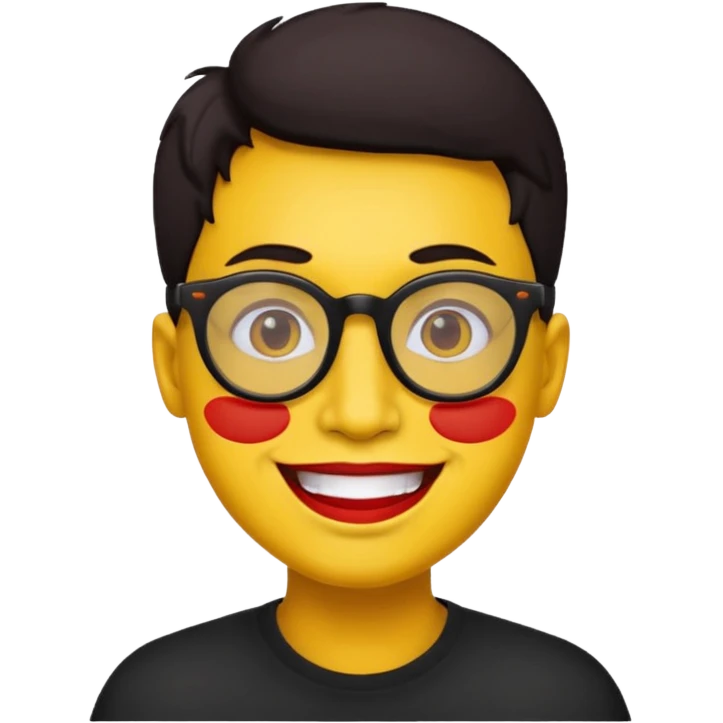 A simple yellow face smiling emoji with red lens glasses and black frames emoji