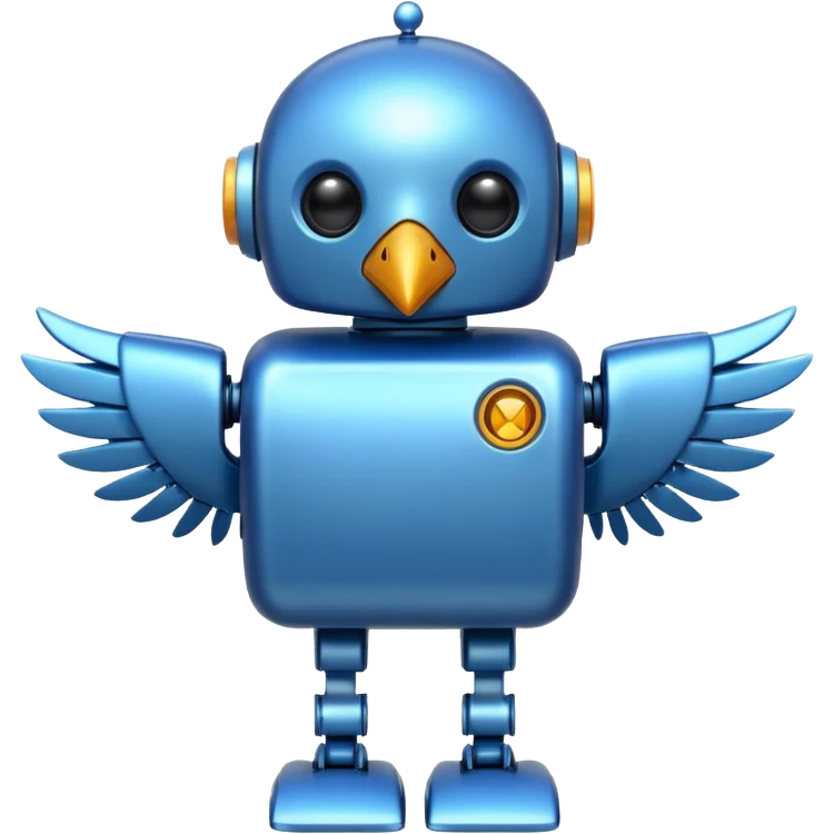 blue robot-bird, friendly emoji