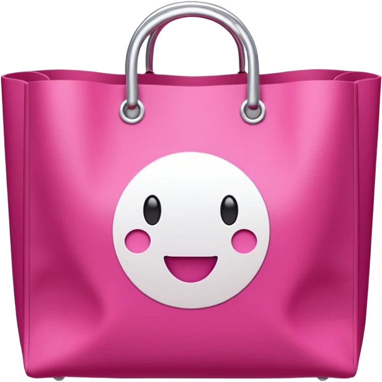 Bolsa de papel rosa fucsia con asas blancas, patrón repetido 'DRUNI' en rosa claro y un 'DRUNI' vertical blanco en el centro, estilo emoji iOS, brillante y realista. emoji