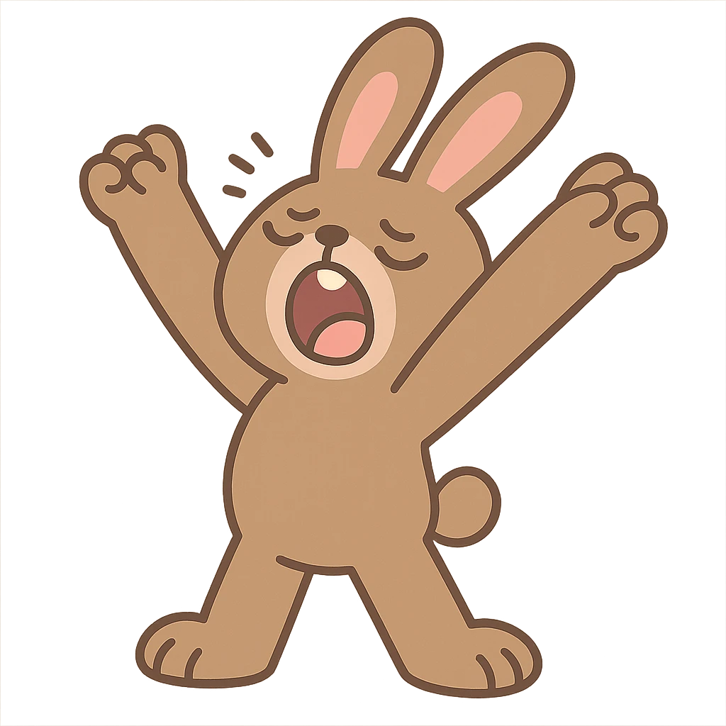 brown bunny stretching arms while yawning, pastel-toon style emoji