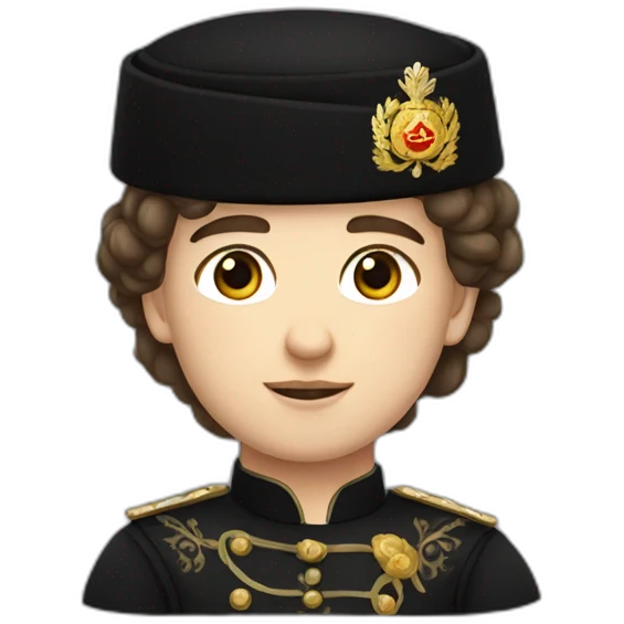 Young brownhair tsar of Russia in black cossack shirt emoji