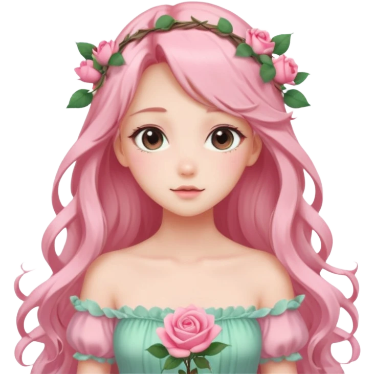 gorgeous pastel anime style lady with blushing face and roses cottagecore fairy emoji