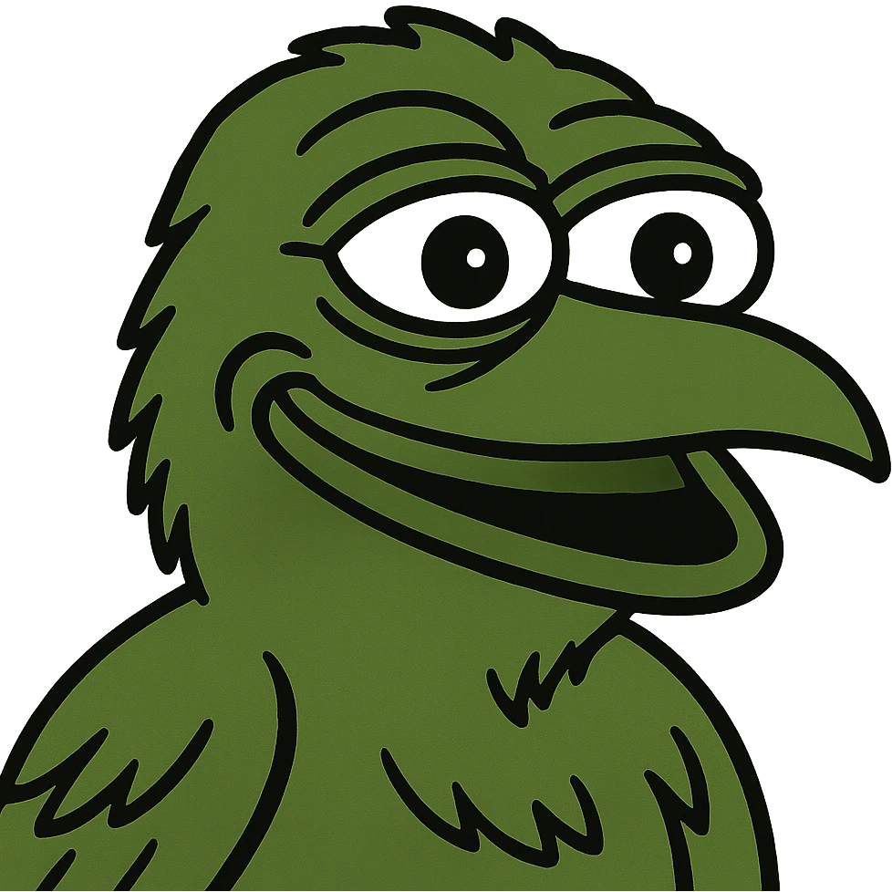 a happy crow in Pepe the Frog style, greenish undertones, meme expression emoji