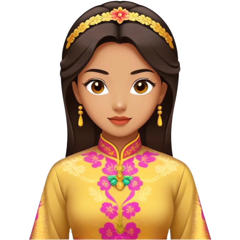 Cinematic Realistic Ao Dai Pop Culture Emoji, featuring an elegant portrayal of the traditional Vietnamese dress rendered with graceful textures and vibrant, cultural lighting. emoji