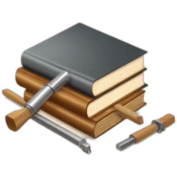 isometric thick BOOK with picture of wood, metal rods, welder, tools emoji