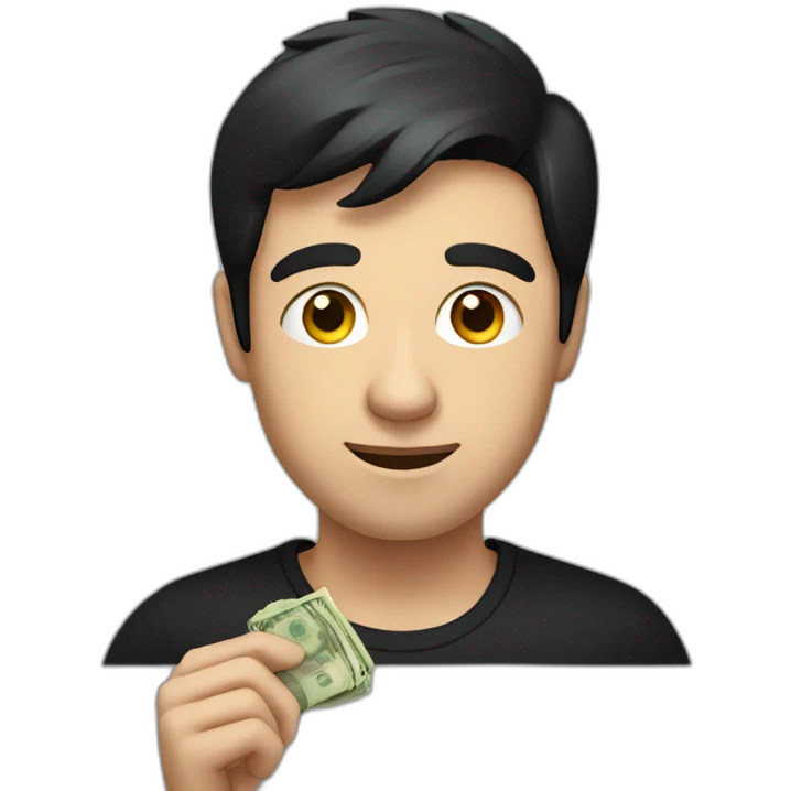 dark-haired man in a black T-shirt handing out money emoji