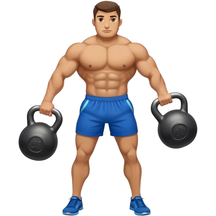 buff man with blue shorts holding heavy kettlebell emoji