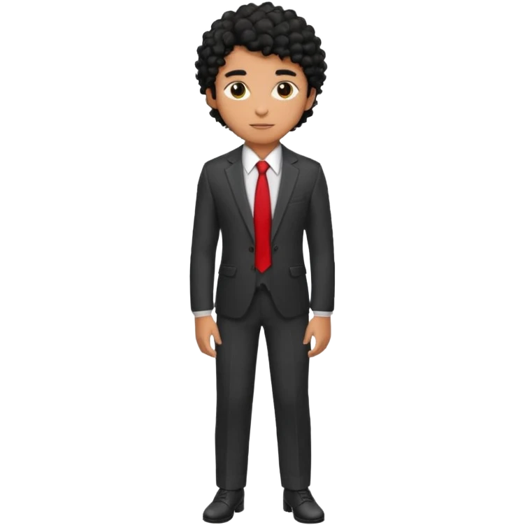 Young man, brown skin, black curly hair, tailored trousers, suit jacket, and tie

 emoji