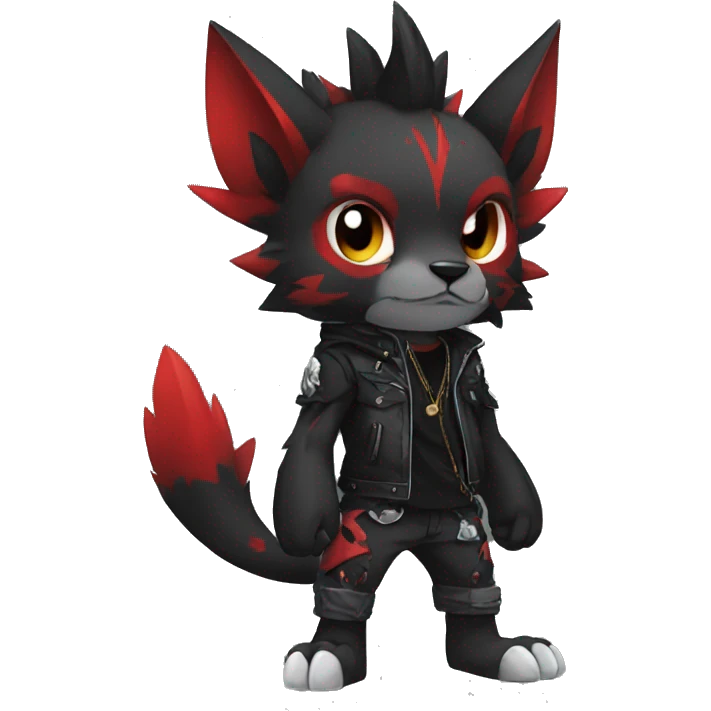 cool edgy black punk red animal hybrid Fakemon full body emoji