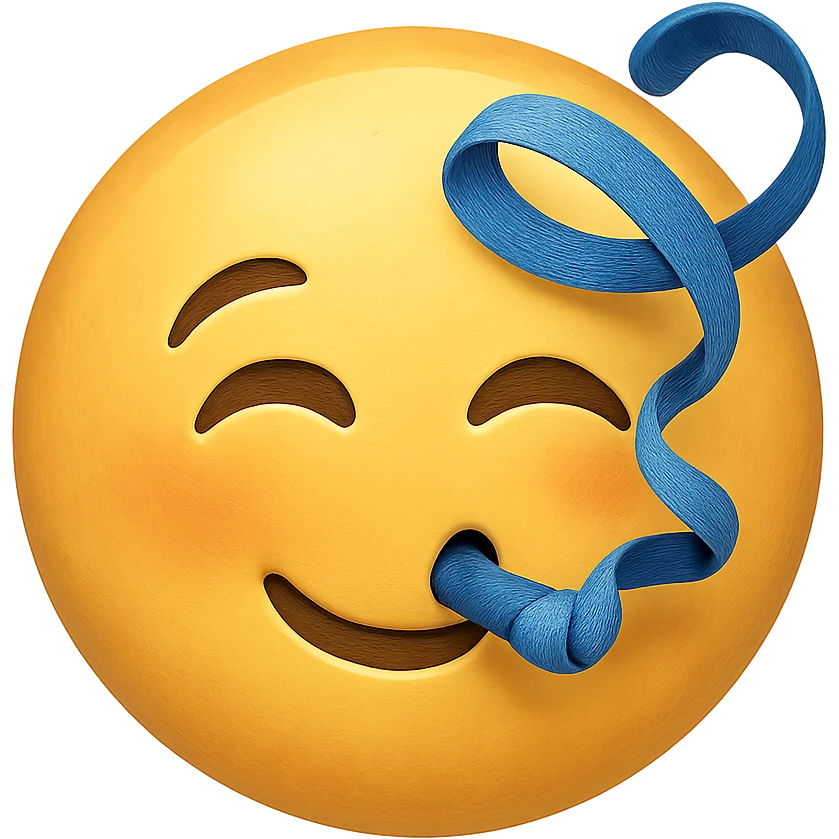 yellow face with blue party streamer emoji, digital illustration emoji