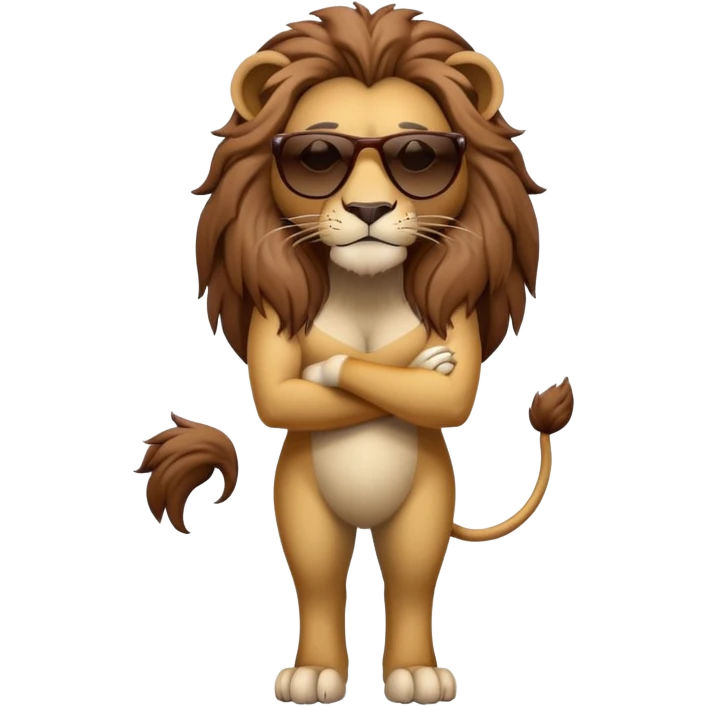 female anthropomorphised lion character standing confidently with arms folded wearing dark sunglasses emoji