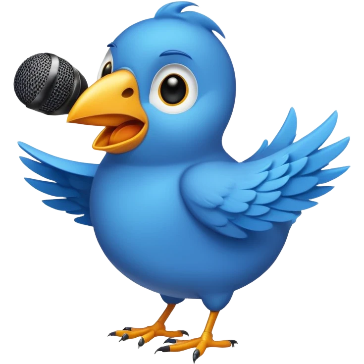 A blue Twitter bird happily singing Beautiful music emoji