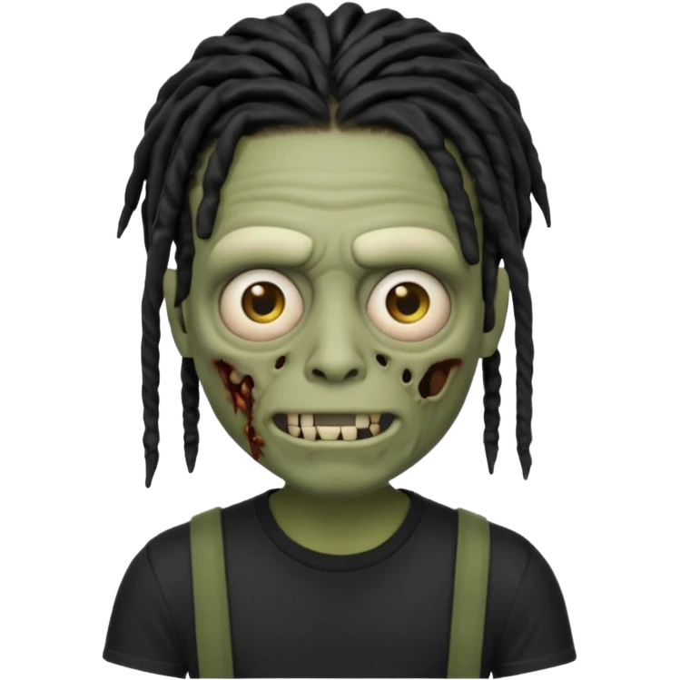 memoji iphone zombie with black dreads black tee and braces emoji