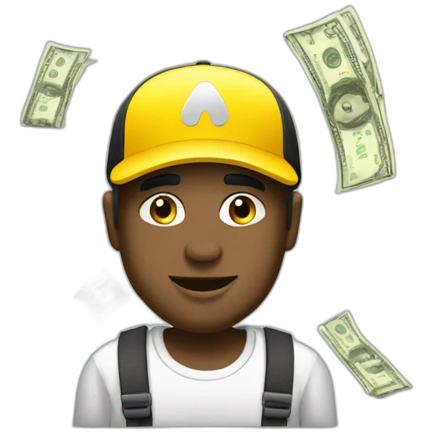 Men wearing cap with Renault twigo and money  emoji