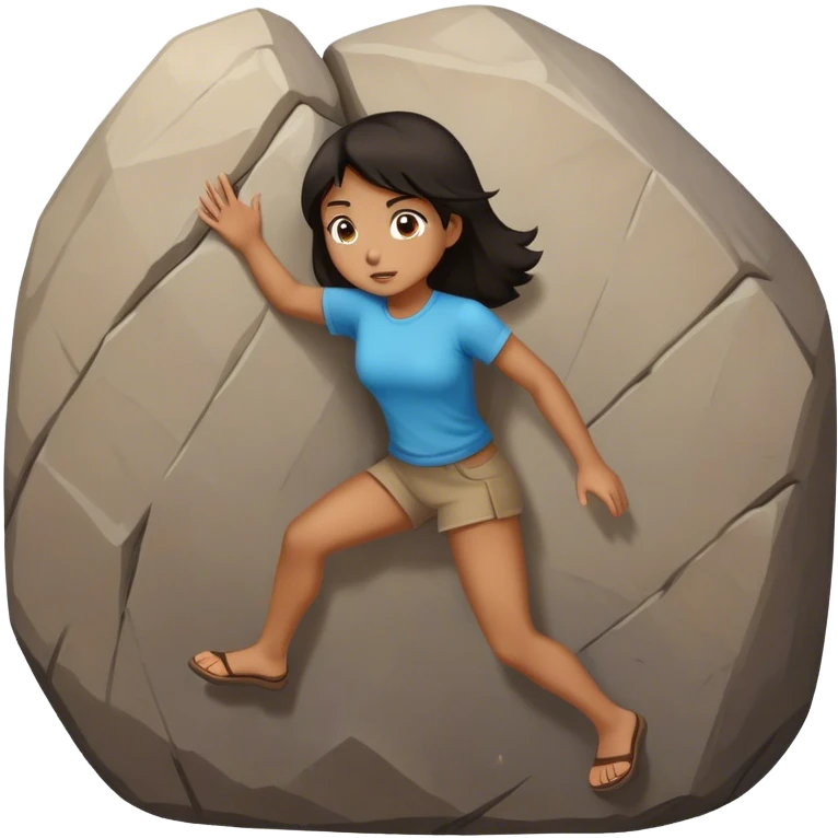a girl with dark hair pushing a big boulder emoji