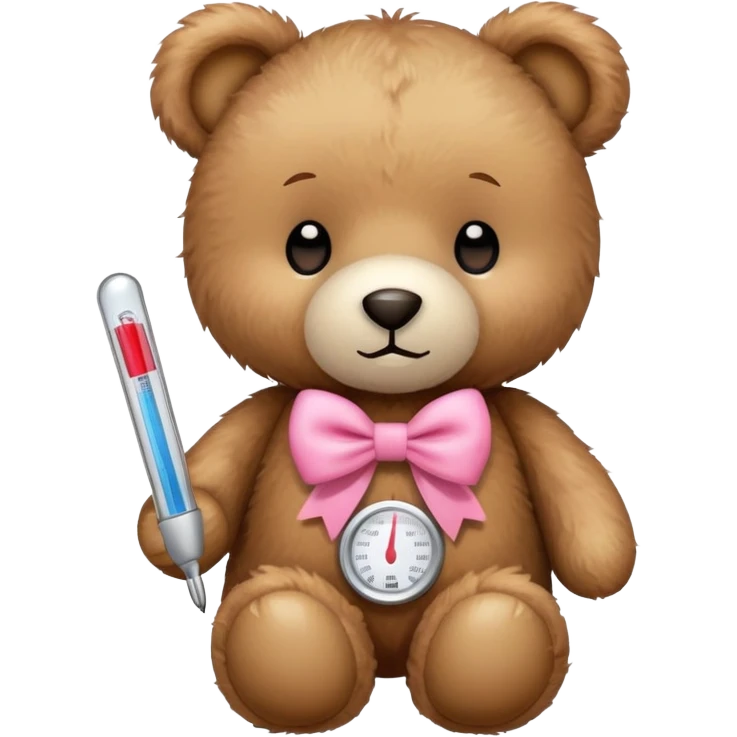 Teddy bear with thermometer and pink bow emoji