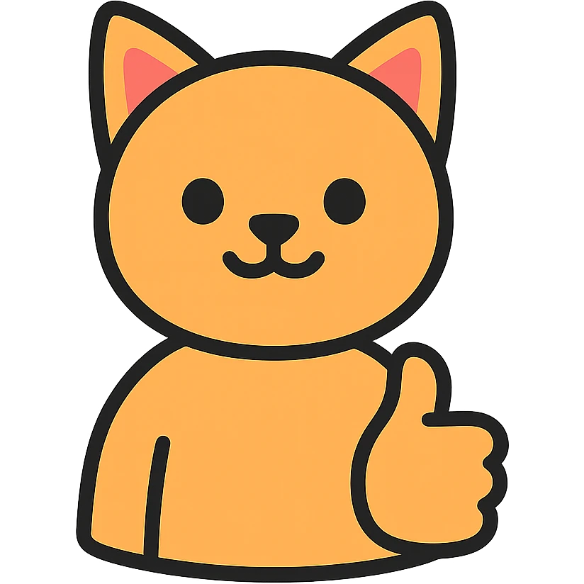 colored outlined icon of a cat giving a thumbs up emoji