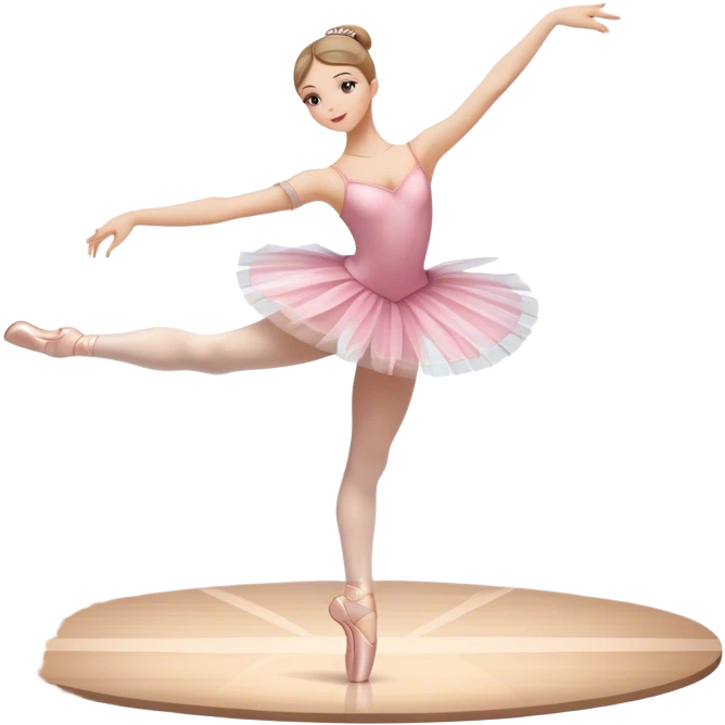Icon for Ballet: a graceful ballerina on theatre stage in a tutu, poised in an elegant dance position, with a ballet barre and soft stage lighting. The icon should represent the art of ballet, with focus on fluid movement and classical performance. Transparent background. emoji
