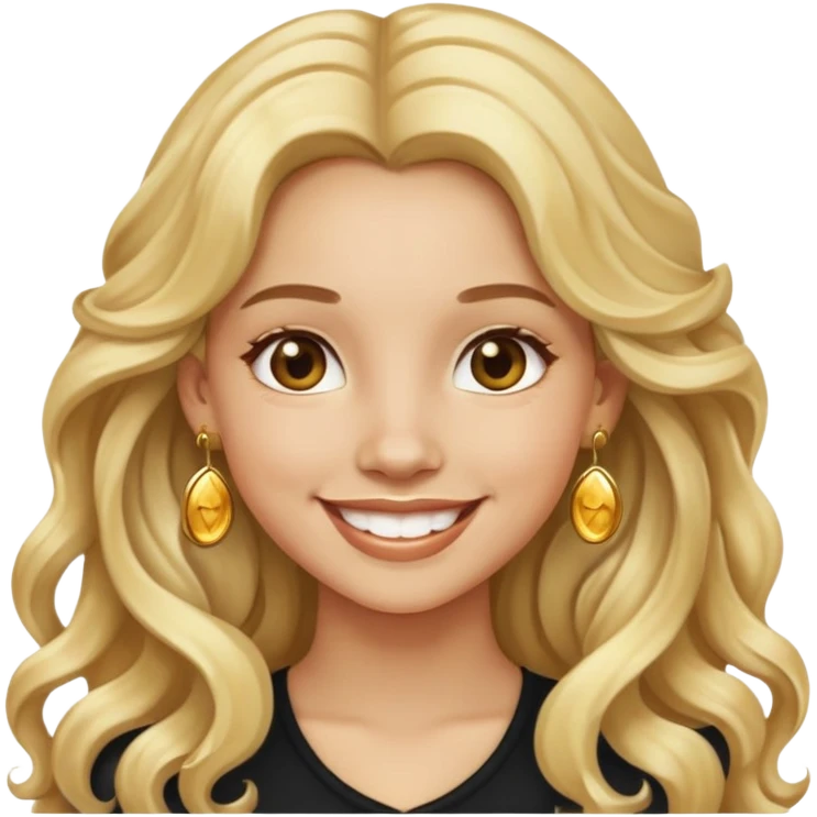 Girl showing happiness, light skin, long wavy blonde hair, gold earrings emoji