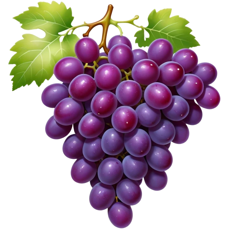 Cinematic glossy purple grapes, plump and dewy, gathered in a beautiful cluster, deep rich hues, ultra-detailed, fresh and juicy, soft glowing light. emoji