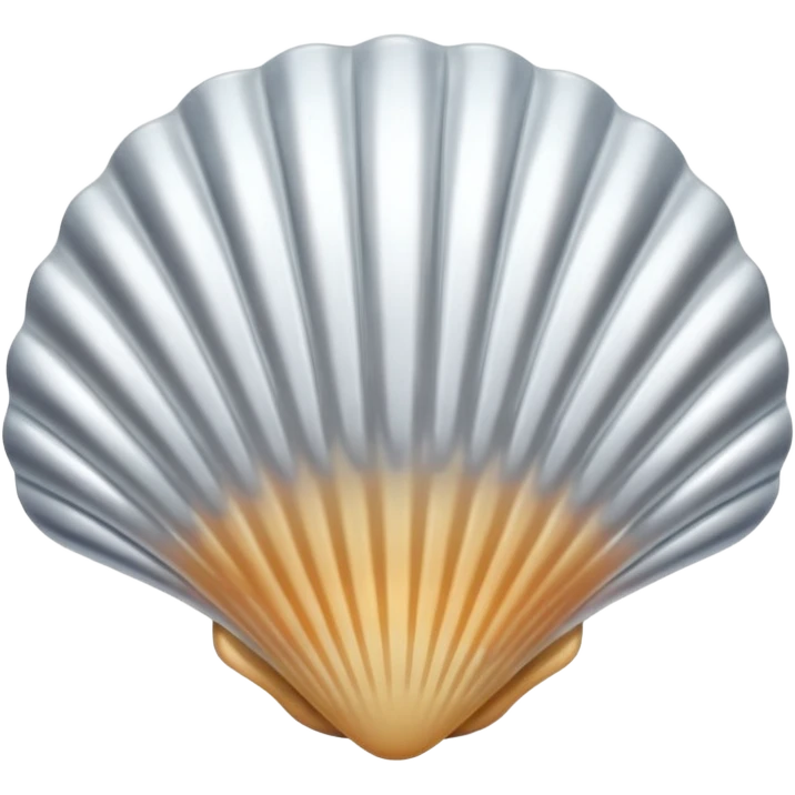 A seashell emoji made of polished silver chrome, smooth curved surface, reflective metallic highlights, elegant minimal design, iOS emoji style, centered, clean white background, soft lighting emoji