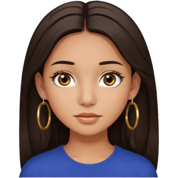 girl with brown asian eyes, long eyelashes, layerd mid length hair dark brown, tanned skin hoop earrings middle parting hair  emoji