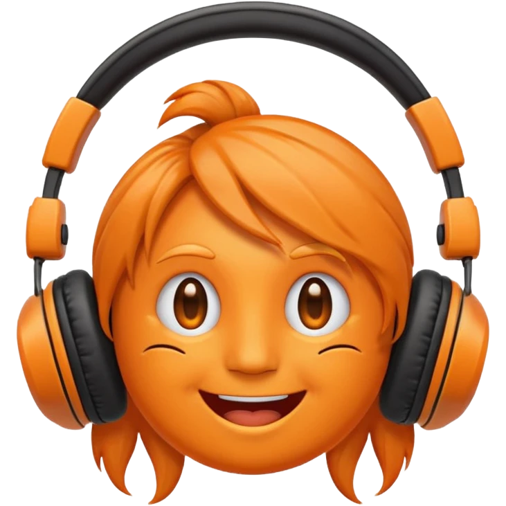 Orange happy face emoji with a couple of hair,headphones,and antennas. emoji