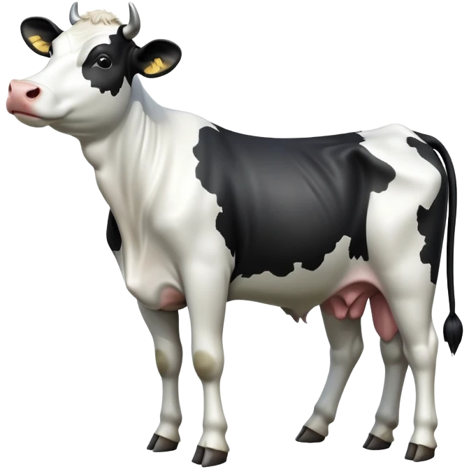 cinematic-[black and white cow]-realistic-full-body-standing-emoji,-tail-flicking-lazily,-head-tilted-dramatically,-sleek-[black and white]-coat,-simplified-yet-realistic-focused-features,-highly-detailed,-glowing-with-an-almost-sarcastic-glow emoji