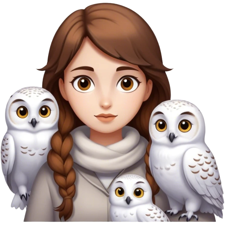 Brown haired girl with snowy owls emoji