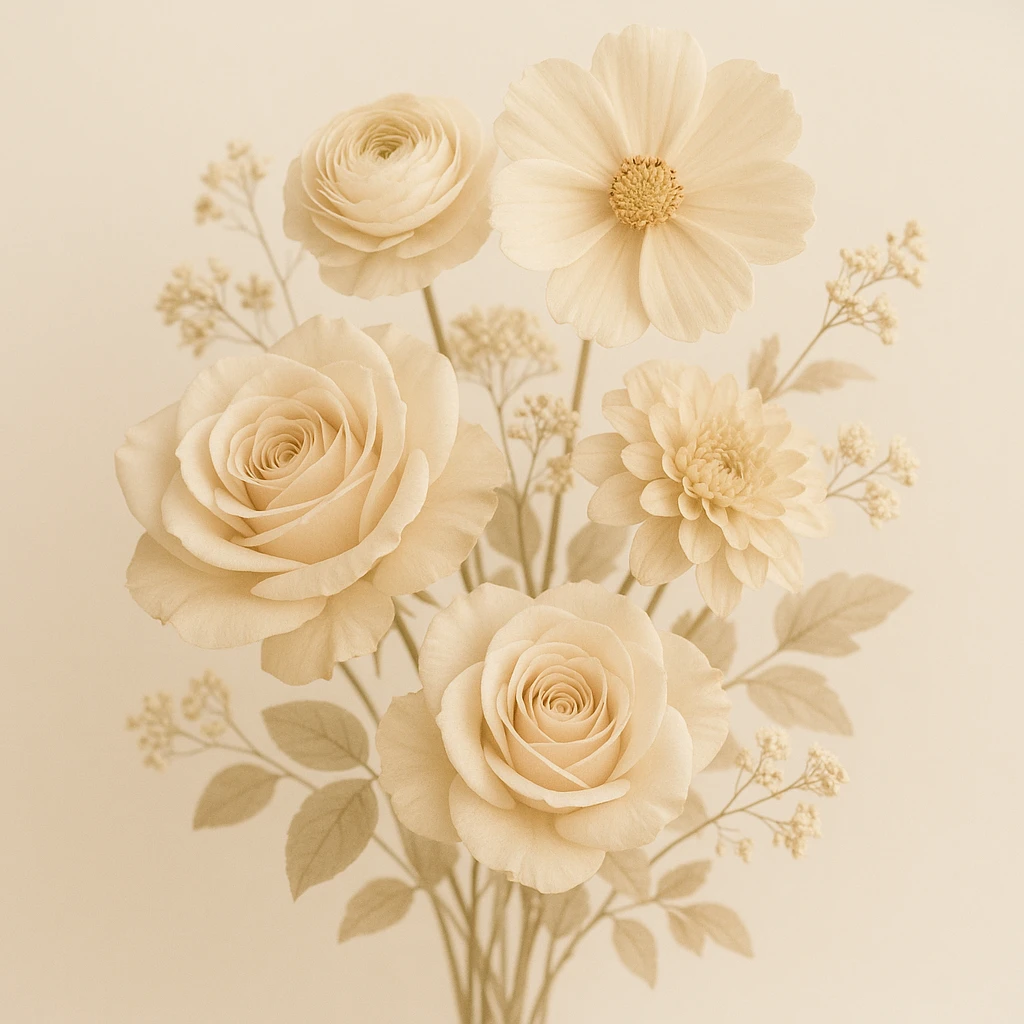 flowers in beige tones, vanilla girl style, with light background emoji
