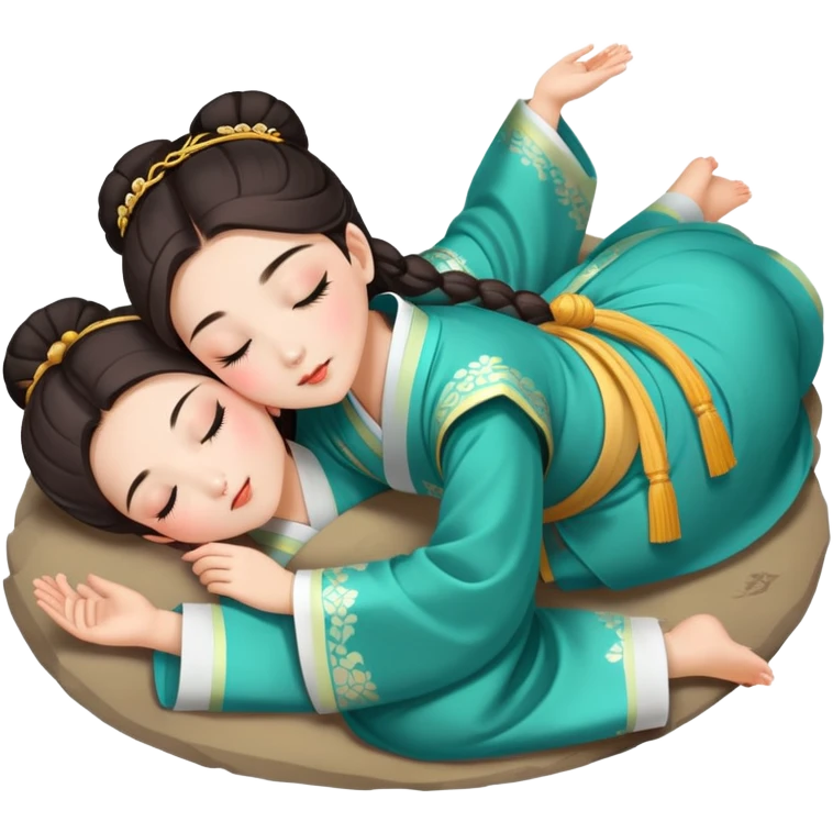 Beautiful girl in Hanfu lying on the ground sleeping emoji