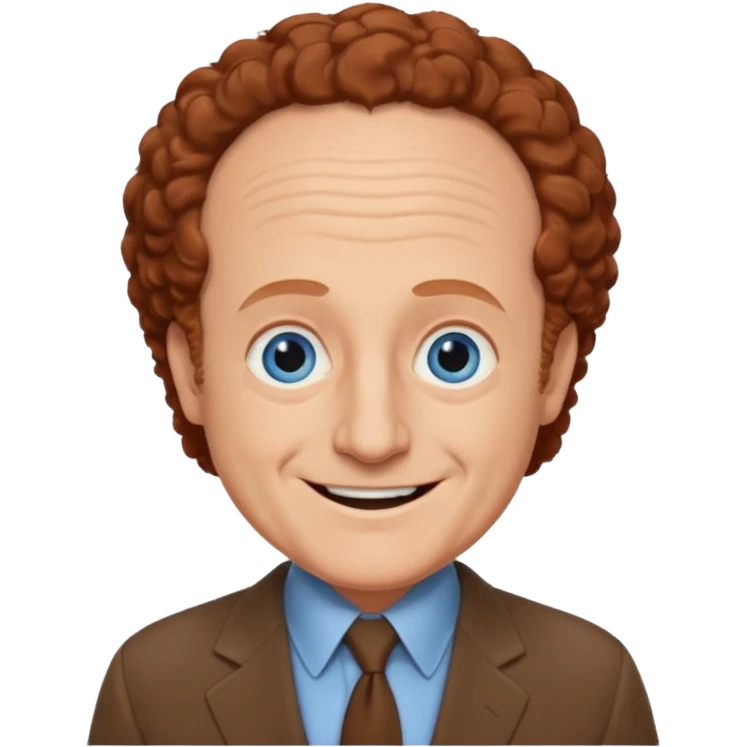Larry Fine from the Three Stooges with blue eyes, reddish brown hair, brown suit emoji